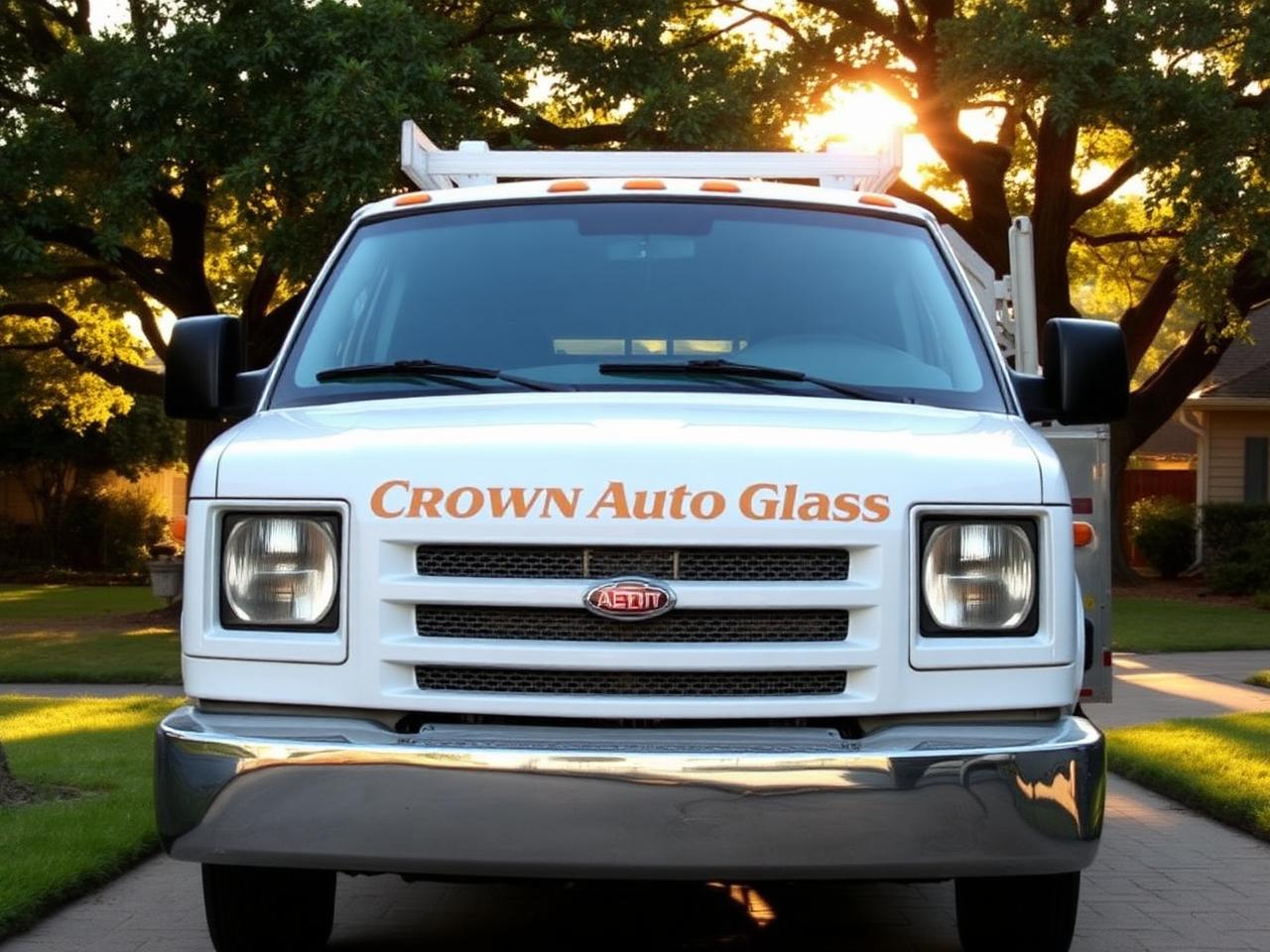 Crown Auto Glass mobile service van parked at a customer's home
